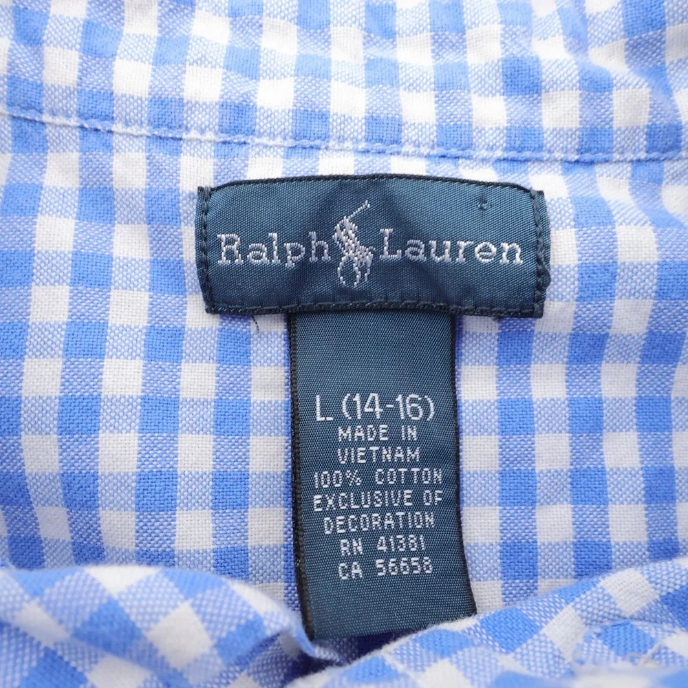 Polo‎ Ralph Lauren Gingham Check Button Down Shirt Blue Kids Boys L (14-16)